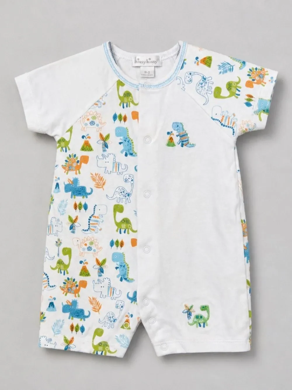 Kissy Kissy one piece dinosaur print and embroidered Pima cotton romper